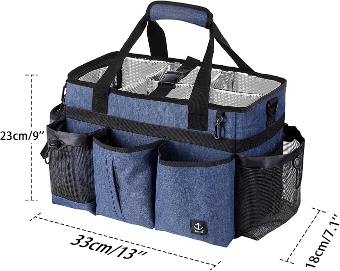 Large Cleaning Caddy Bag Built-in hard plastic sheet Aluminum foil lining | Waterproof nylon, aluminum foil lining, detachable dividers, dual straps for housekeepers - Image 2