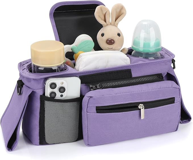 Accmor Universal Stroller Organizer with Insulated Cup Holder Detachable Phone Bag and Shoulder Strap,Stroller Bag Caddy Organizer for Uppababy, Baby Jogger, Britax Strollers - Image 3