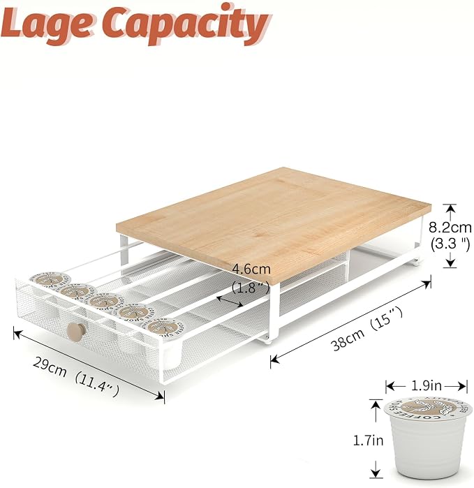 Sedegn Coffee Pod Storage Drawer: Holds 35 K-Cup Pods Coffee Pod Organizer | Sliding Drawer K Cup Holder for Easy Access, Fits Keurig & Coffee Bars, Non-Slip Feet, No Assembly Needed, Natural - Image 3
