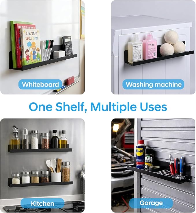 2 Pack 13.5" Metal Magnetic Bookshelf for Whiteboard, Strong Reusable Magnetic Display Shelf, Holds up to 12 lbs, Storage Organizer for Classroom, Kids Room, Office, Kitchen & Garage - Image 2