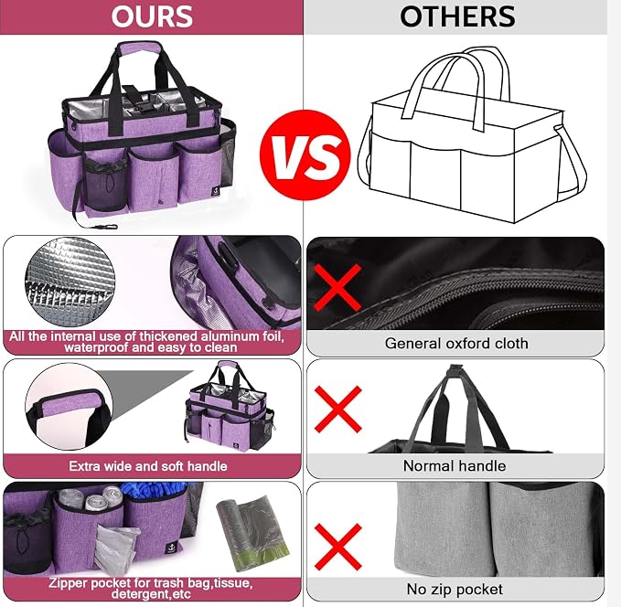 Large Cleaning Caddy Bag Built-in hard plastic sheet Aluminum foil lining | Waterproof nylon, aluminum foil lining, detachable dividers, dual straps for housekeepers - Image 3