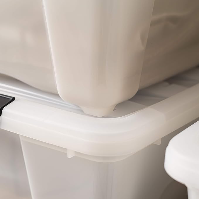 IRIS USA 6-Pack 54 Quart Storage Bins with Lids, Pearl | Conceals stored items for a clean look, Nestable design saves space between uses - Image 9