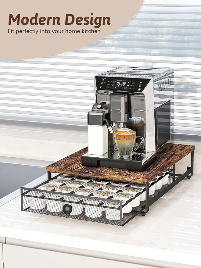 Sedegn Coffee Pod Storage Drawer: Holds 35 K-Cup Pods Coffee Pod Organizer | Sliding Drawer K Cup Holder for Easy Access, Fits Keurig & Coffee Bars, Non-Slip Feet, No Assembly Needed, Brown - Image 4