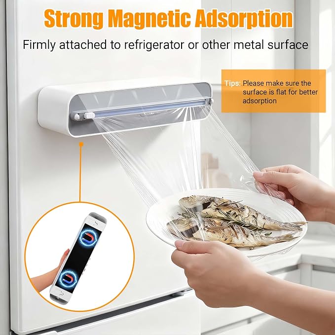 Large Magnetic Plastic Wrap and Foil Dispenser with Cutter | Magnetic & Adhesive Mounting, Fits for Max 12.8In x 984Ft of Plastic Wrap, 12.8In x 328Ft of Foil & Parchment Paper - Image 3