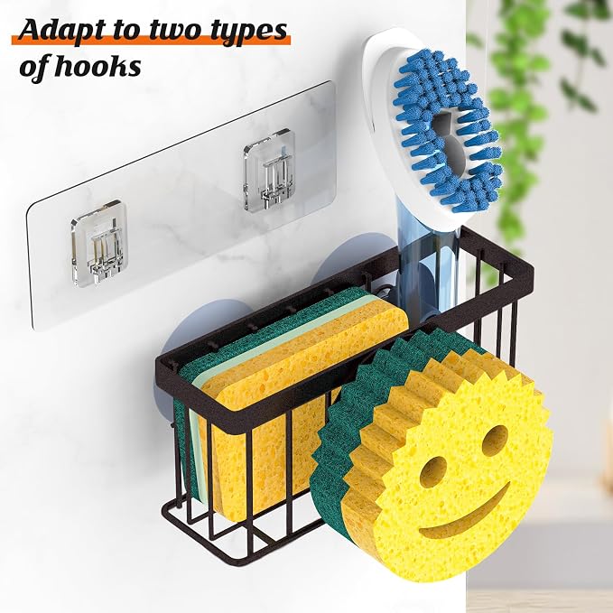 MURLONG Sponge Holder Smiley Face, Sink Caddy for Kitchen Sink, Sink Organizer Sponge Holder with 2 PCS Suction Cups/1 PCS Adhesive Strips, Designed for Sponge, Soap, Dish Brush, Scrubber-Bronze - Image 3