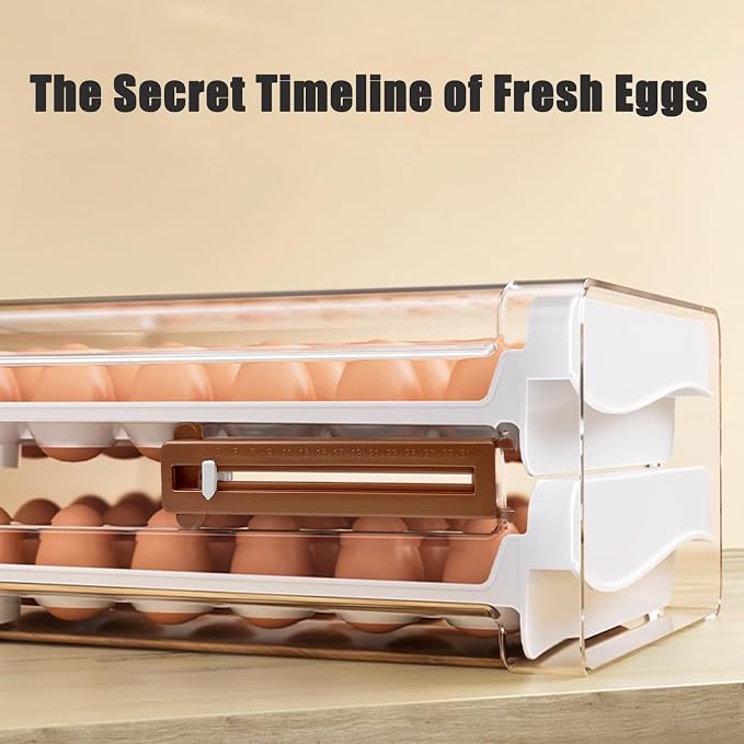 60 Egg Drawer Organizer for Refrigerator,2 Layers Transparent Egg Holder Tray for Fridge Stackable Eggs Storage Tray with Timescale - Image 3