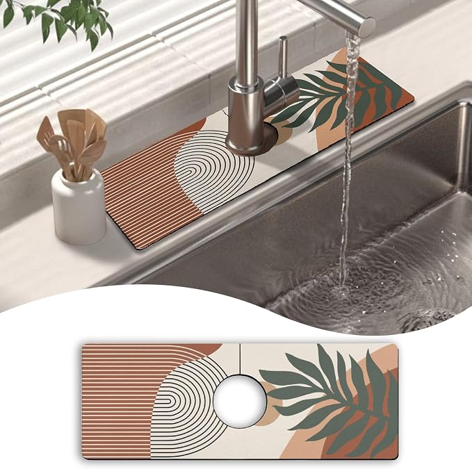 Kitchen Sink Splash Guard Faucet Mat 15" X 5.5" Boho Absorbent Fast Drying Mat Faucet Draining Mat Sink Splash Guard Behind Faucet Drip Catcher for Kitchen Bathroom by Unknown