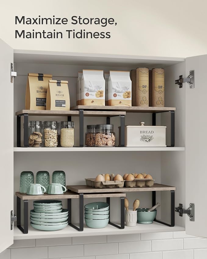 SONGMICS Cabinet Organizer Shelf, Set of 2 Spice Rack, Kitchen Storage | Kitchen Counter Storage Spice Rack, Particleboard, Steel, Heather Greige and Matte Black, BYSTRO Collection UKCS200X02 - Image 5