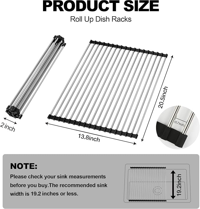 NEZUIBAN Dish Drying Rack with Roll Up and Over Sink for Kitchen,20.5"x13.8",Black - Image 2