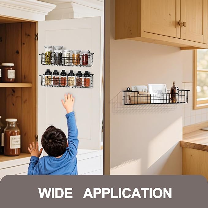 Wall Mounted Spice Rack Organizer, 2 Pack, Black | Metal Spice Shelf, For Cabinet Door & Pantry, Space Saving Seasoning Storage, For Kitchen, Bathroom & RV - Image 7