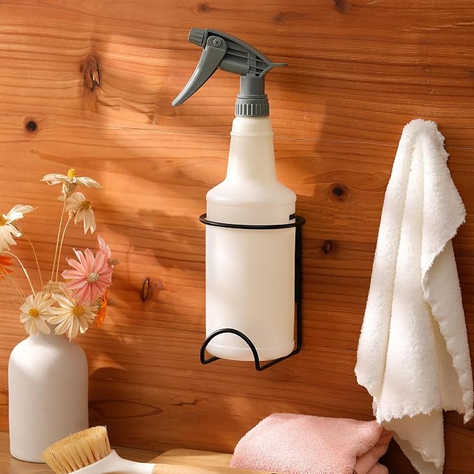 CroBlissful 4 Pcs Spray Bottle Holder Wall Mount Heavy Duty Spray Bottle Rack Stainless Steel Storage Rack Garage Can Organizer Craft with Hardware (Black) - Image 3