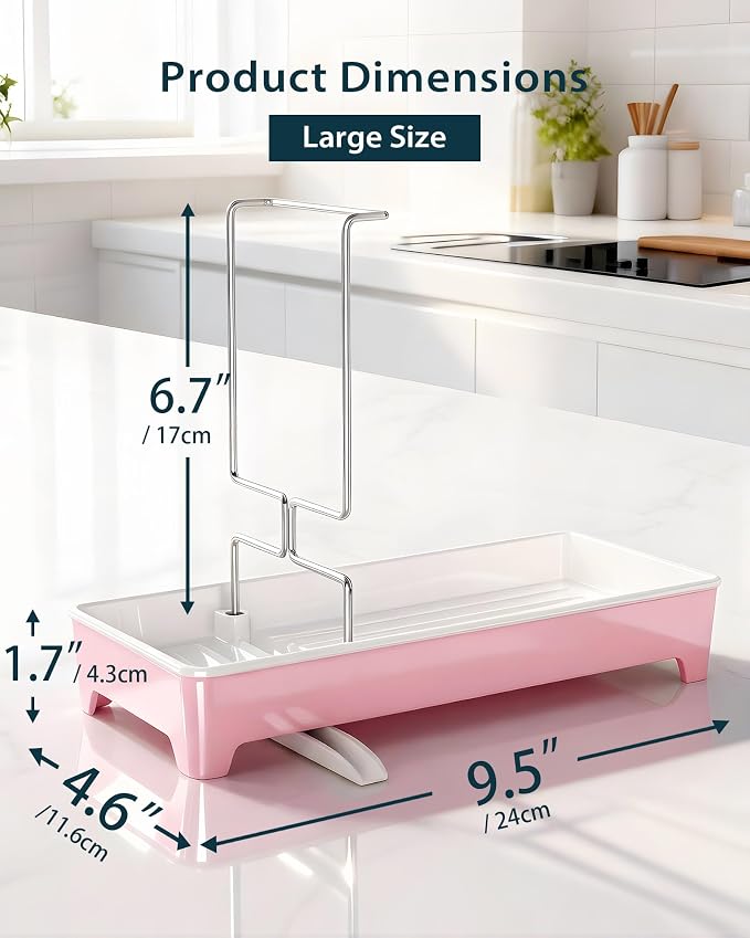 Minimalist Sink Caddy, Rustproof Sponge Holder for Kitchen Sink Pink | Large Rustproof countertop organizer with 304 stainless steel brush holder, raised ridges and silicone drain tube - Image 3