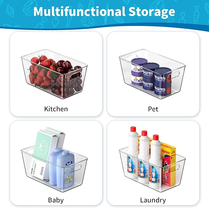 Clear Fridge Organizer Bins with Handles, 6 Pack 9.5×5×4.5 Inch | Clear storage bins with handles, food organizer basket for kitchen, fridge, freezer and bedrooms - Image 2