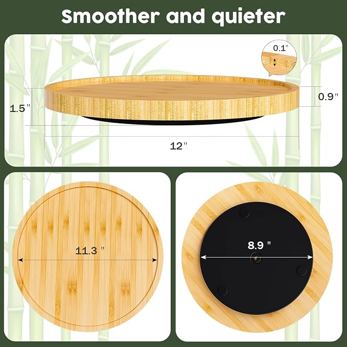 Lazy Susan for Table, 12 Inch Non-Skid Bamboo Turntable Organizer | Salt Pepper Spices and Olive Oil Next to Stove, Wooden Lazy Susan Organizer for Kitchen Countertop Organizer - Image 7