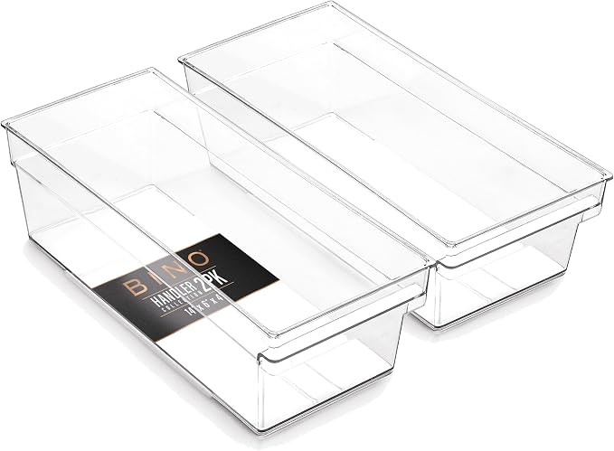 BINO | Plastic Storage Bins, Medium | THE HANDLER COLLECTION | Multipurpose Organizer Bins | Kitchen Pantry Organizers and Storage | Clear Containers for Organizing Home | Freezer Organizer by BINO