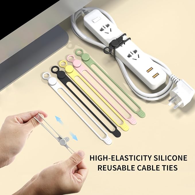 UMUST Silicone Cable Straps,10PCS 7.1"Cord Ties, Reusable Cable Ties，Travel Cord Organizer，Wire Organizer Ties for Kitchen,Home,School,Bundle Storage for Cables Etc（5 Colors） | Reusable Cord Ties, Cable Strap Tie for Bundling Electronics Wire,Home Offi... - Image 3
