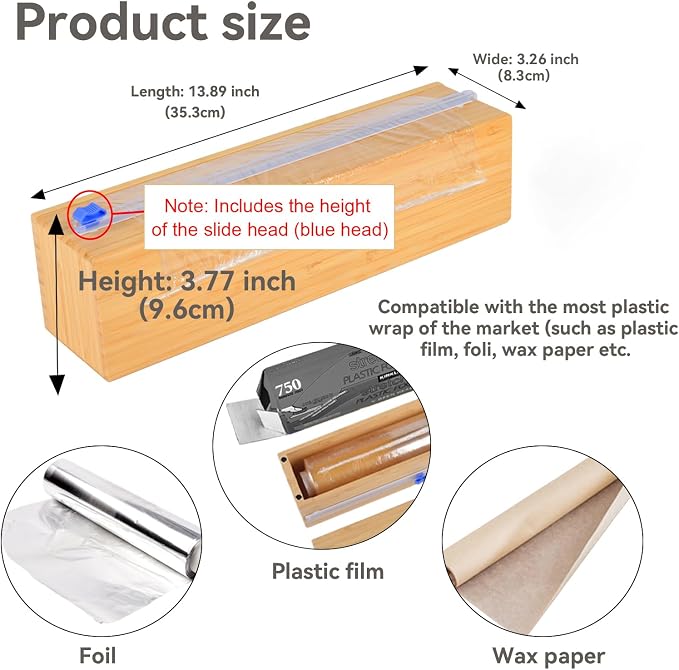 Plastic Wrap Dispenser with Cutter for Aluminum Foil, Plastic Wrap and Wax Paper, Fits 13" Roll（Plus） - Image 6