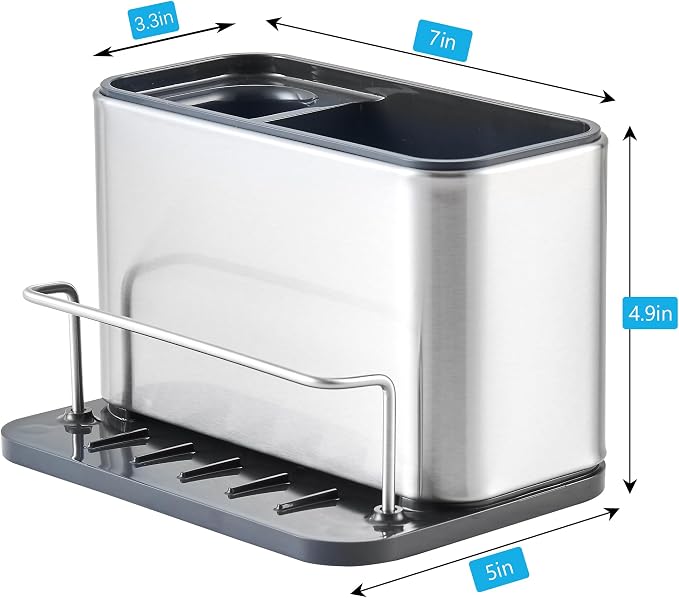 Kitchen Sink Organizer Stainless Steel, Stainless Steel Kitchen Sink Organizer, Compact Multi-Compartment Caddy for Sponges, Brushes & Cleaning Supplies, Rust-Resistant, Easy to Clean - Image 3