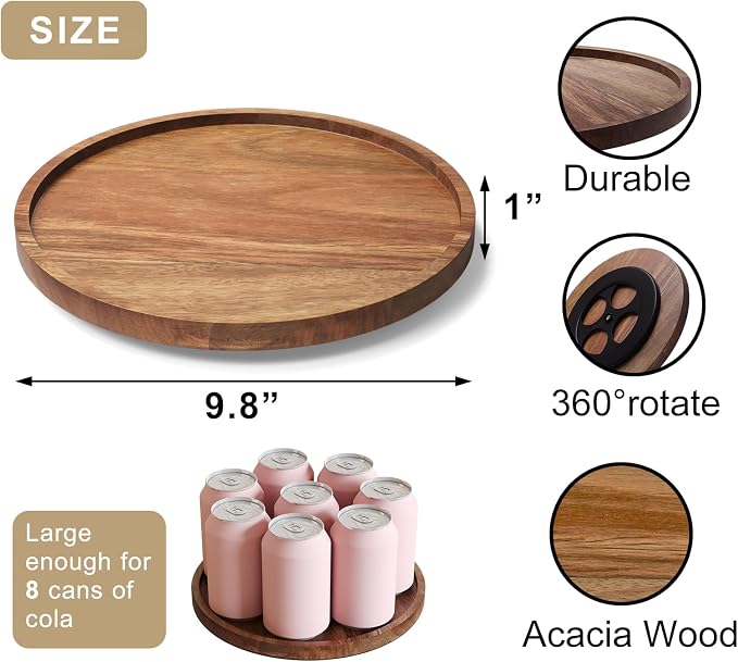 VERTORGAN Lazy Susan Bamboo Organizer for Kitchen,Cabinet(Medium) | 360 Rotating Turntable,Spice Rack,Serving Tray,Pantry Vanity Organizer,Countertop Space-Saver - Image 6