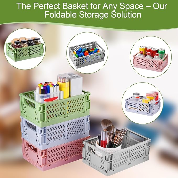 HUUSMOT 4-Pack Collapsible Plastic Storage Baskets, Purple, 9.8"x6.5"x3.8" | Pastel, Space-Saving, Collapsible Plastic Bins, Cute Mini Storage Crates, for Classroom, Kitchen, Office, Bedroom - Image 5
