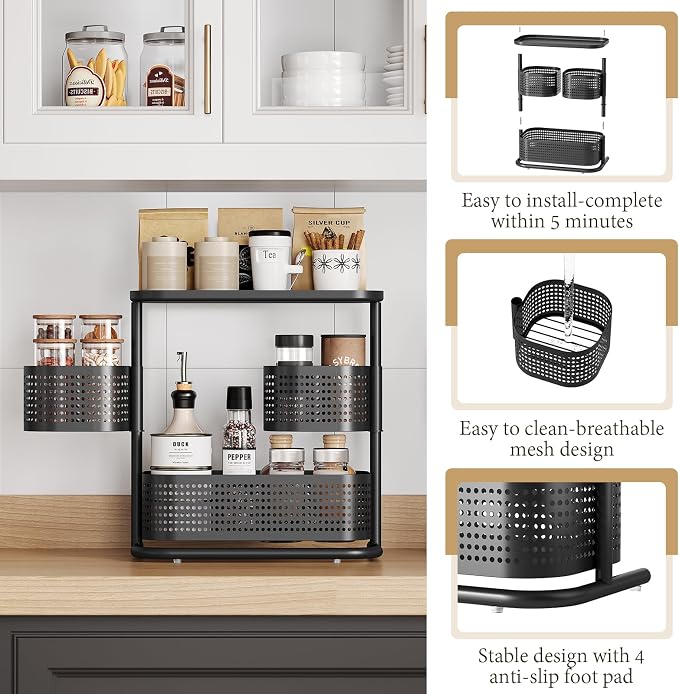 KINGRACK Metal Bathroom Counter Organizer，Rotating Countertop Storage Shelf | 3 Tier, Cosmetic Holder for Skincare & Makeup, Kitchen Spice Rack, Bedroom Nightstand Organizer, Black - Image 5