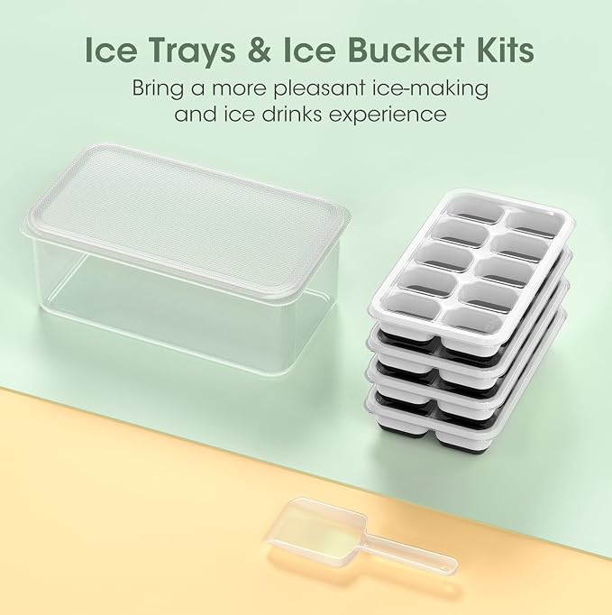 DOQAUS Ice Cube Tray with Lid and Bin,4 Pack Ice Cube Trays for Freezer | Silicone, Stackable. Easy Release Trays with Storage Bin & Scoop. Ideal for Freezer, Kitchen, RV, Cocktail, Coffee. - Image 8