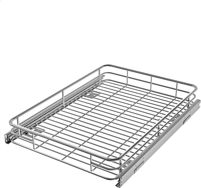 Pull Out Cabinet Organizer 17" W x 21" D, Chrome | Slide Out Kitchen Shelves, Heavy-Gauge Wire Storage Drawer, Ball-Bearing Glides, 100 Lb Capacity, Min 18" Cabinet Opening by JOWBOOW