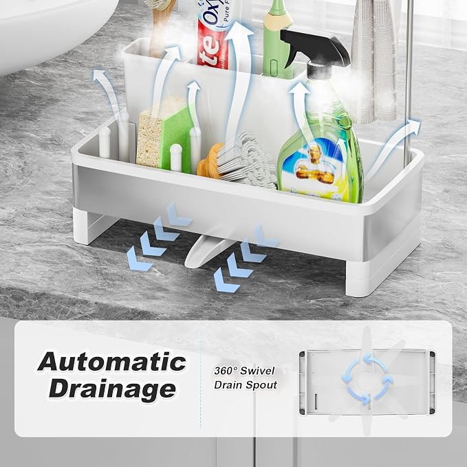 Ewaiira Sponge Holder for Kitchen Sink, Stainless Steel Sink Caddy | with Brush Holder & Dishcloth Rack, Countertop Sink Organizer, Soap Dispenser Kitchen Organizers Storage (E-White 9.8″) - Image 4
