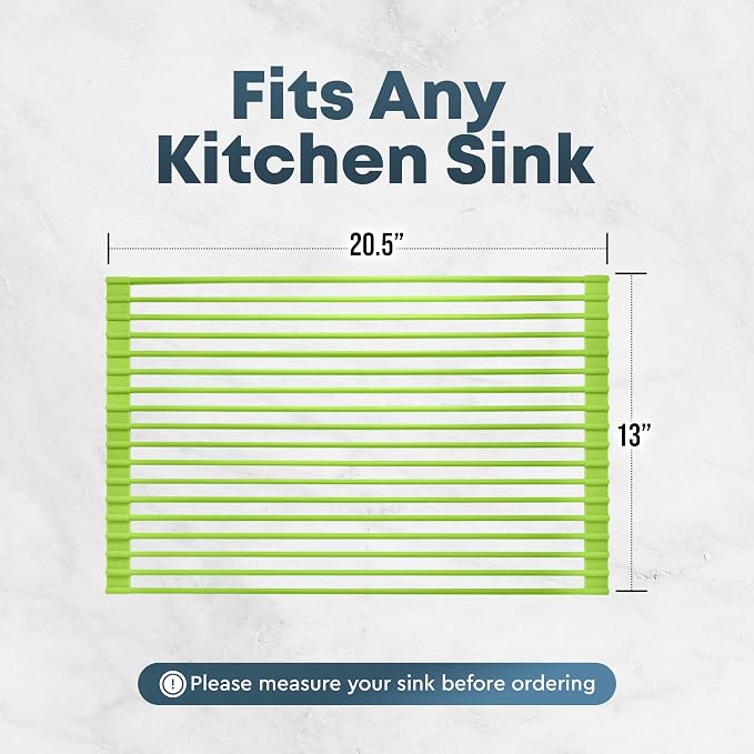 Zulay Kitchen Large Roll Up Dish Drying Rack - Heavy Duty Silicone Wrapped Steel Rods Over Sink Dish Drying Rack - Versatile Roll Up Sink Drying Rack & Trivet - Green,20.5 inches x 13 inches - Image 5