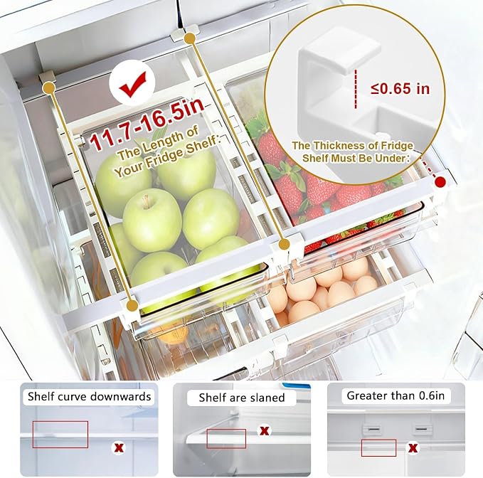 Refrigerator Organizers Storage Fridge Drawer, Storage Containers - 1pc(S) | Under Shelf Drawer for Fruit, Deli, Cheese, Seafood, Pull Out Plastic Organizer Bins fit for Medium Fridge Shelf, Simple Use - Image 4
