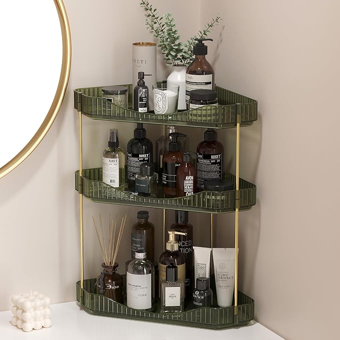 Lifewit 3 Tier Corner Bathroom Counter Organizers and Storage, Green | Plastic Makeup Skincare Organizers Countertop, Large Sink Cosmetic Perfume Shelf for Bedroom, Dresser, Kitchen, Vanity by Lifewit