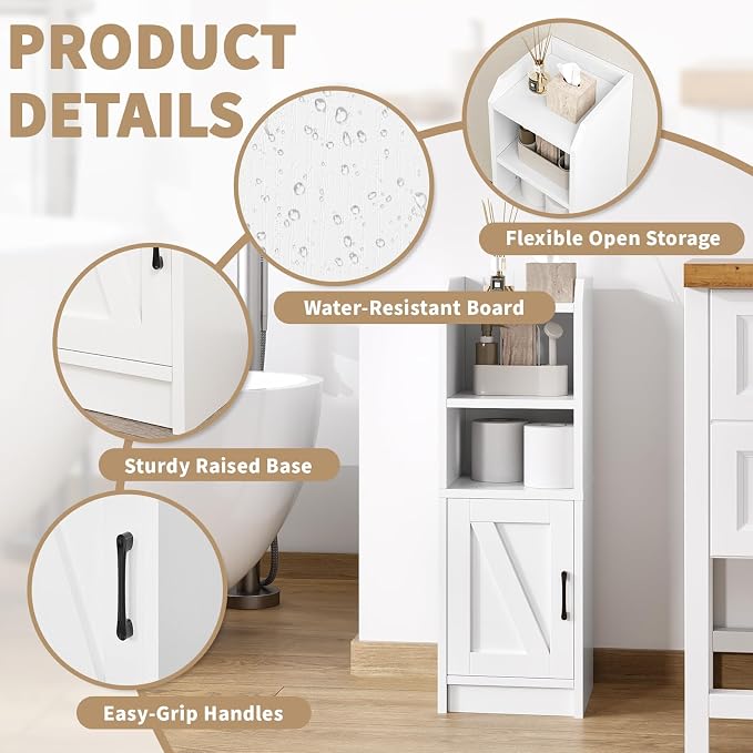 Narrow Bathroom Storage Cabinet with Door & Adjustable Shelf, 9.8" W Slim Storage Cabinet for Small Spaces, Skinny Toilet Paper Cabinet, 9.8" W × 7.9" D × 29.5" H, White - Image 3