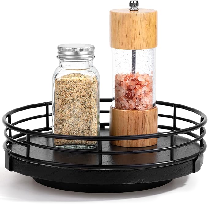 BAMBOO LAND- Lazy Susan Turntable Organizer, 9", Black, Lazy Susan for Table Top by BAMBOOLAND