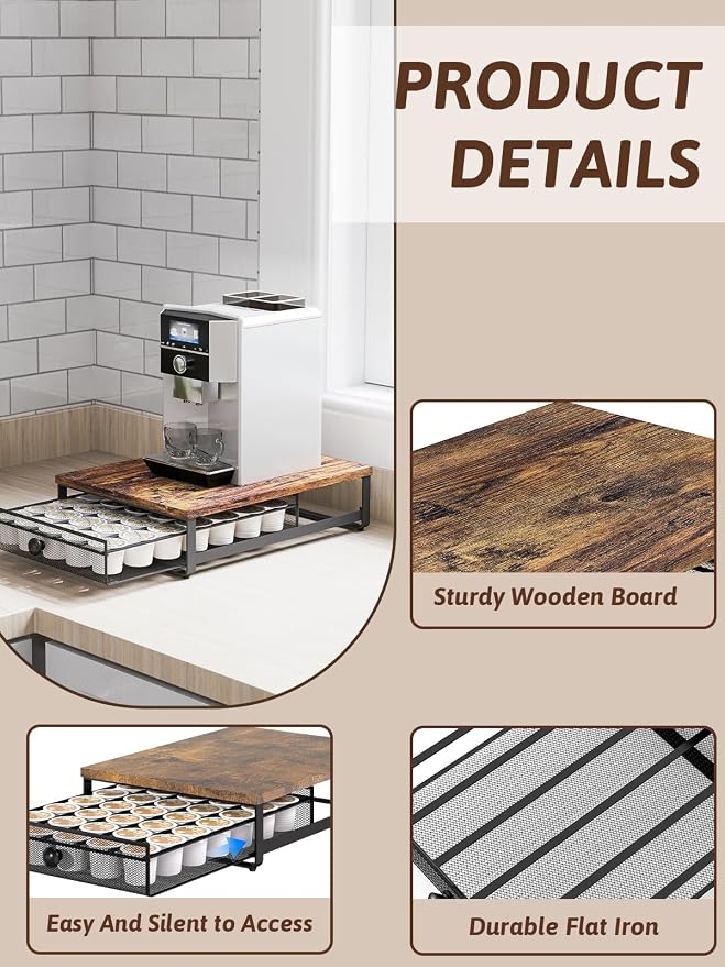 Sedegn Coffee Pod Storage Drawer: Holds 35 K-Cup Pods Coffee Pod Organizer | Sliding Drawer K Cup Holder for Easy Access, Fits Keurig & Coffee Bars, Non-Slip Feet, No Assembly Needed, Brown - Image 6