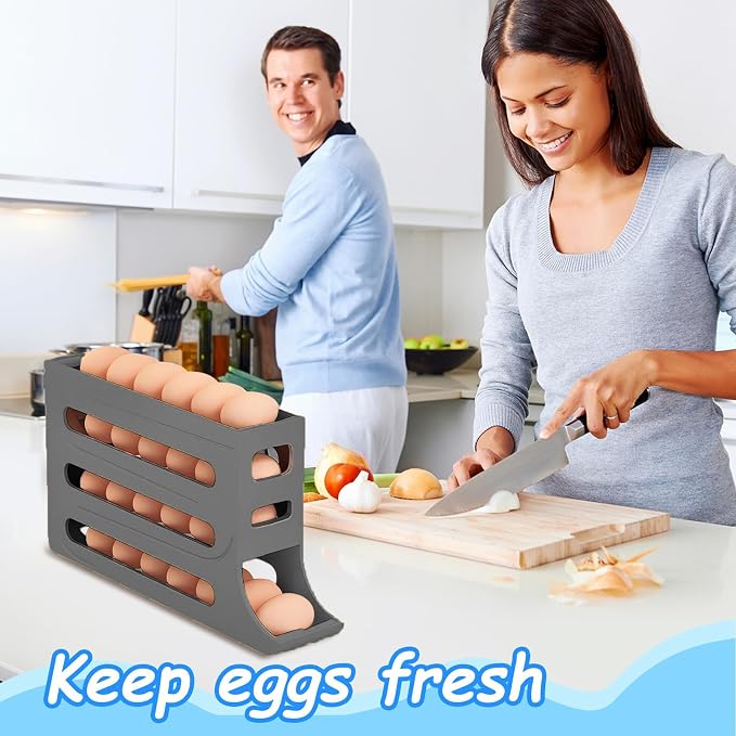 Egg Holder for Fridge, 4 Tiers Dispenser, 30 Egg Container Refrigerator, Large Capacity Organizer Automatic Fridge Rolling Egg Container for Pantry Countertop (Grey) - Image 5