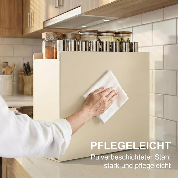 2-Tier Countertop Pull Out Spice Rack with Sliding Drawer, Cream | No Assembly, Magnetic Side Panels, Tall Bottle Storage, Ball-Bearing Slides, Paper Towel Holder and 4 Hooks, Carbon Steel - Image 6