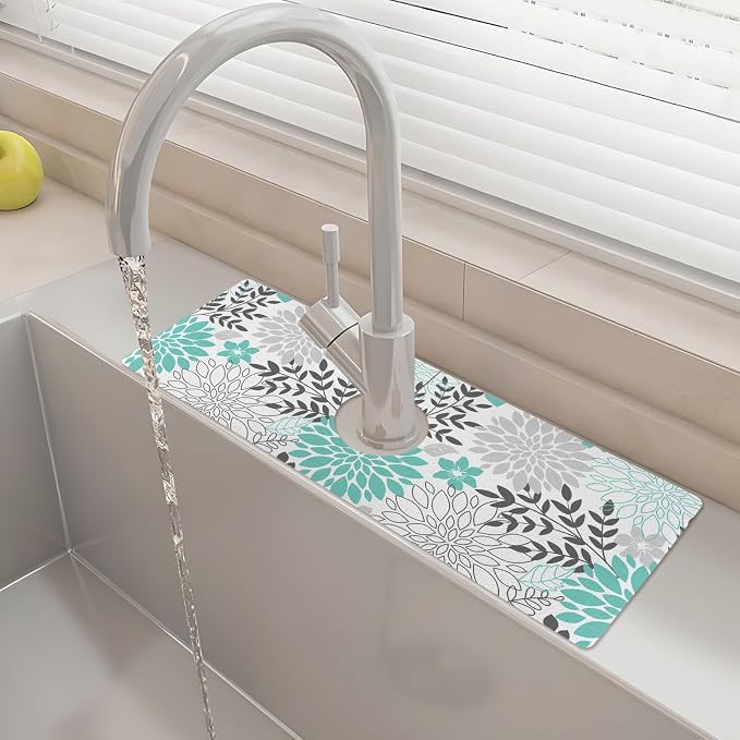15" X 5.5" Kitchen Sink Splash Guard Faucet Mat Floral Super Absorbent Fast Drying Faucet Guard & Draining Mat Sink Splash Guard Behind Faucet for Kitchen, Bathroom by Unknown