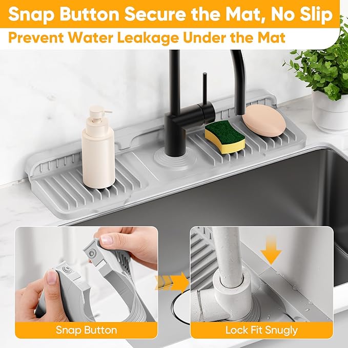17.7'' Folding Faucet Mat for Kitchen Sink Splash Guard[7° Slope Fast Self-draining][Snap Lock Fit] Kitchen Sink Faucet Mat Splash Guard Kitchen Sink Area Water Splash Guard Behind Faucet Draining Mat - Image 4
