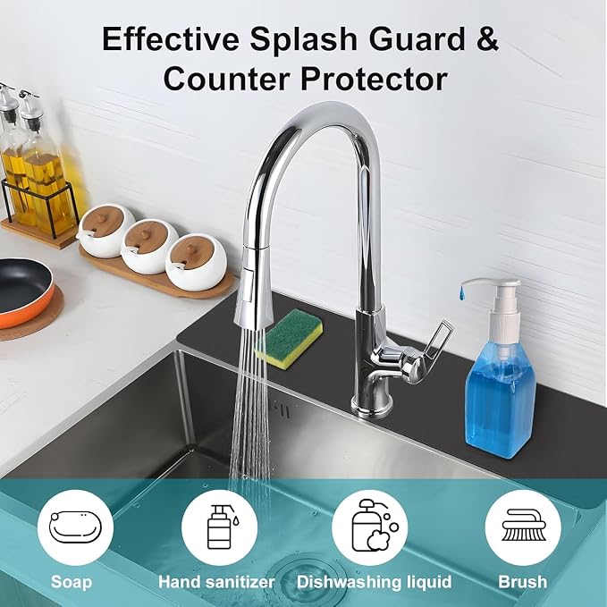 Customizable Kitchen Sink Faucet Mat: 24" Lx4 W Absorbent Splash Guard | Non-slip Fabric Rubber Mat, Cut to Fit Oval Rectangle Square Faucet & 2,3,4 Holes Irregular Sink with Soap Dispenser Air Gap - Image 8
