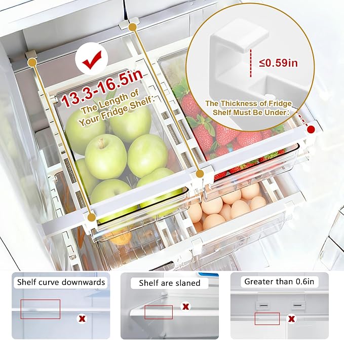 Refrigerator Organizers Storage Fridge Drawer, Storage Containers - 1pc(M) | Under Shelf Drawer for Fruit, Deli, Cheese, Seafood, Pull Out Plastic Organizer Bins fit for Medium Fridge Shelf, Simple Use - Image 3