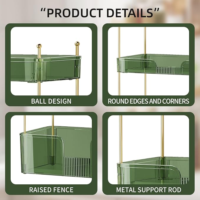 Akinbas 3 Tier Bathroom Organizer Countertop Makeup Perfume Tray Skincare Organizer for Bathroom Dresser Vanity (Green) - Image 4