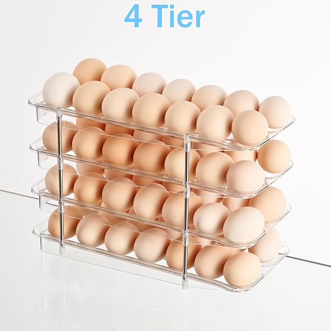 Egg Holder,4 Tier Clear Organizer with Auto-Roll Design, Adjustable Height Egg Storage Container Holds Up to 56 Eggs for Refrigerator,Kitchen Cabinet - Image 9