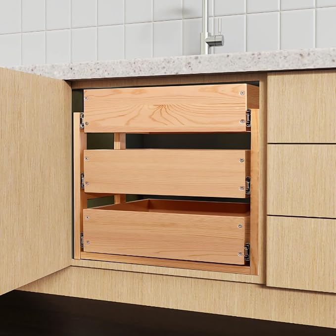 Pull Out Drawers For Cabinets, 17''W×21''D×19''H Soft Close Slide Out Wood Shelves Storage Organizer for Kitchen, 3-Tier, Finished, Heavy-Duty, Bottom Assembly - Image 6