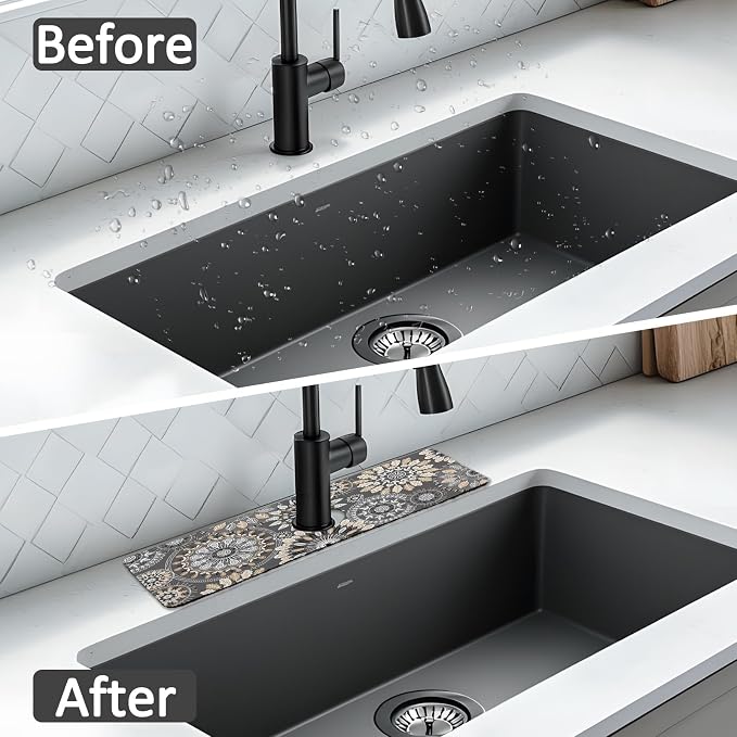 15" X 5.5" Kitchen Sink Splash Guard Faucet Mat Mandala Super Absorbent Fast Drying Faucet Guard & Draining Mat Sink Splash Guard Behind Faucet for Kitchen, Bathroom - Image 6