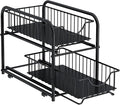 2-Tier Pull Out Organizer Under Sink Sliding Cabinet Rack,Black | Stackable Sliding Storage Drawer organizer with adjustable height and anti slip pad. Kitchen,Office or Cabinet Storage by AIYAKA