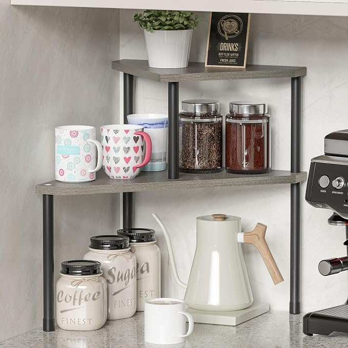 Weenson Bathroom Counter Organizer Over Sink Organizer for Toiletries, Makeup, Kitchen Countertop Organizer Spice Rack for Salt, 2-Tier Corner Counter Shelf for Coffee Area Storage(Rustic Grey) - Image 5