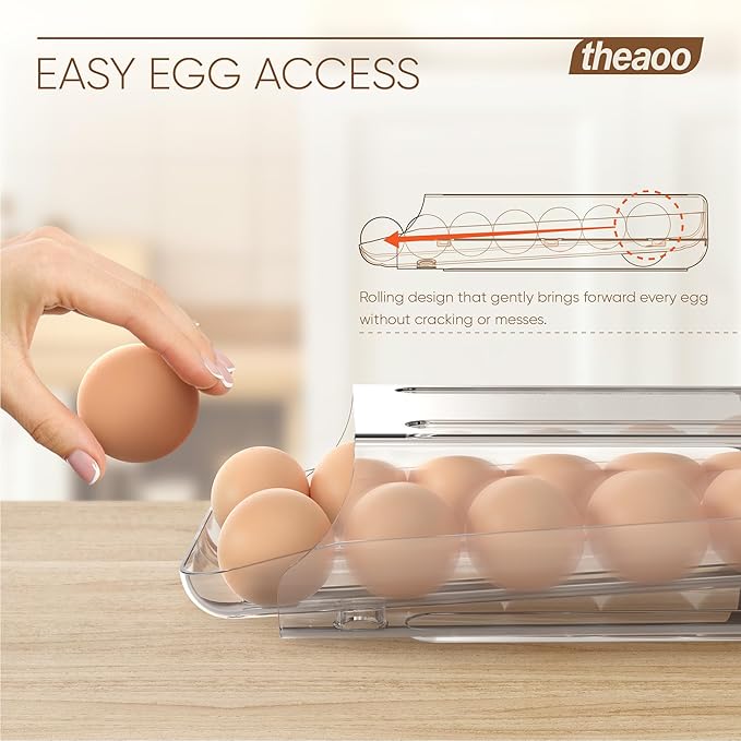 theaoo Egg Holder for Fridge, Automatic Rolling Egg Container, Clear, 3Pack | Quick Removable Inner Tray For Easy Egg Loading. Stackable Egg Dispenser For Refrigerator Storage And Organization - Image 2