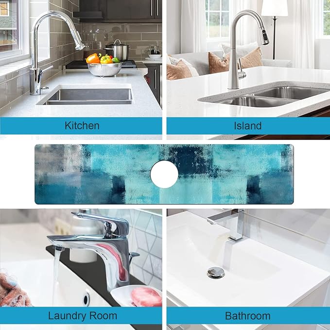 Kitchen Sink Splash Guard Faucet Mat Super Absorbent Fast Drying Mat Sink Gadgets Splash Guard Behind Faucet Drip Catcher for Kitchen (Blue, 23.5x5.5in) - Image 4