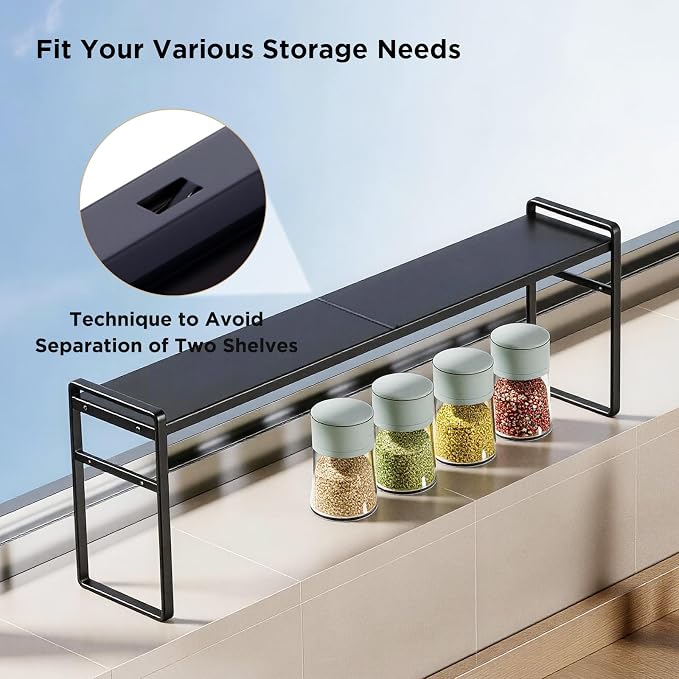 Expandable Narrow Shelf Organizer with 2-Level Adjustable Height | Black, Tall Countertop Organizer for Tight Spaces, Windowsill Plant Stand, Over-Sink/Faucet Shelf, Kitchen Counter Storage - Image 3