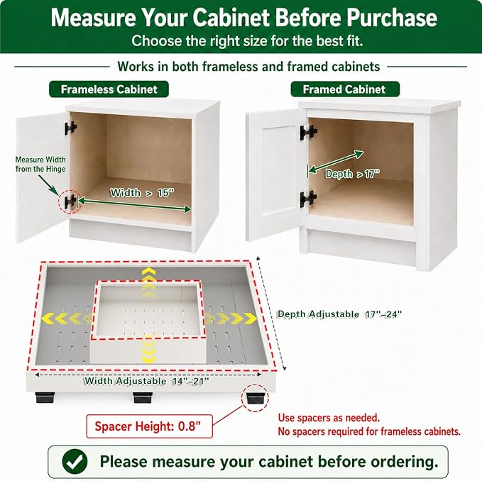 Fokyfok Pull out Cabinet Organizer,Expandable,No Drill,Heavy Duty,Kitchen | 14"-21"Wx17"-24"D,3 Rails,Pull out Drawers,Cabinet Drawers Slide out,Roll out Shelves,Pantry,Bathroom,Adhesive,Adjustable,1PC - Image 2